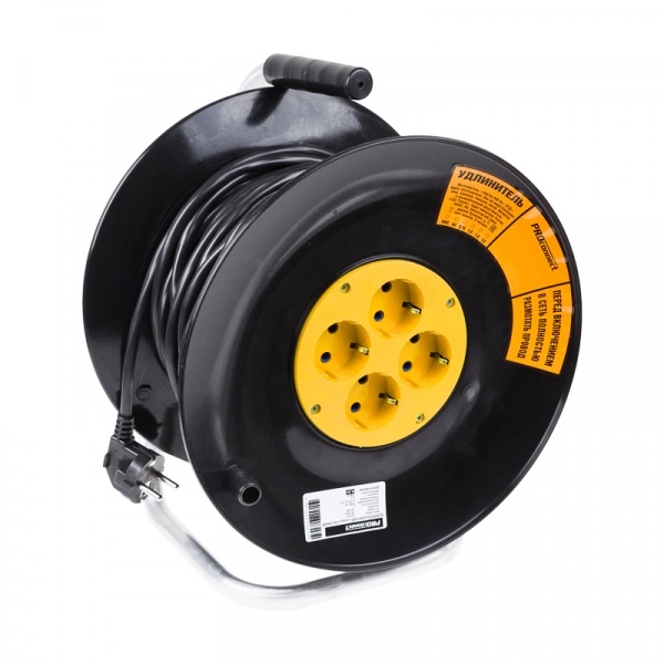 Удлинитель на катушке с заземлением 4 гнезда 20м ПВС3х1 на катушке STANDART PROCONNECT 11-7604