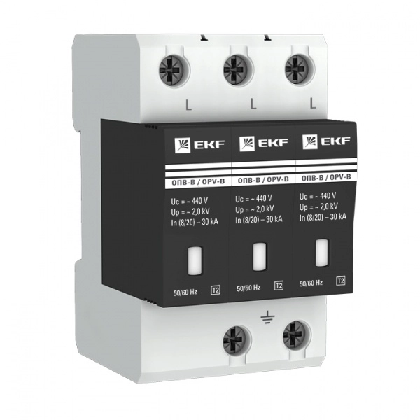 Ограничитель имульсных перенапряжений  3П  400B  30кА  EKF  ОПВ-B