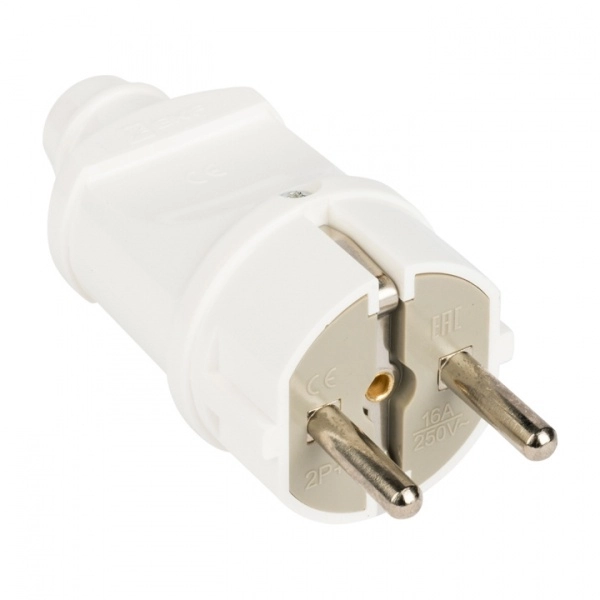 Вилка прямая с заземлением 16А 220В 3500Вт Белая EKF AVP16-10 (кратно 1)