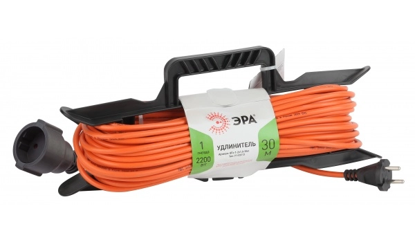 Удлинитель-шнур на раме 1 гнездо 30м IP44 без заземления ПВС2х1 2200Вт UFx-1-2x1.0-30m-IP44 оранжевый ЭРА Б0043041