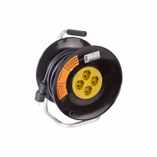 Удлинитель на катушке с заземлением 4 гнезда 30м ПВС3х2,5 на катушке PROFESSIONAL PROCONNECT 11-7613