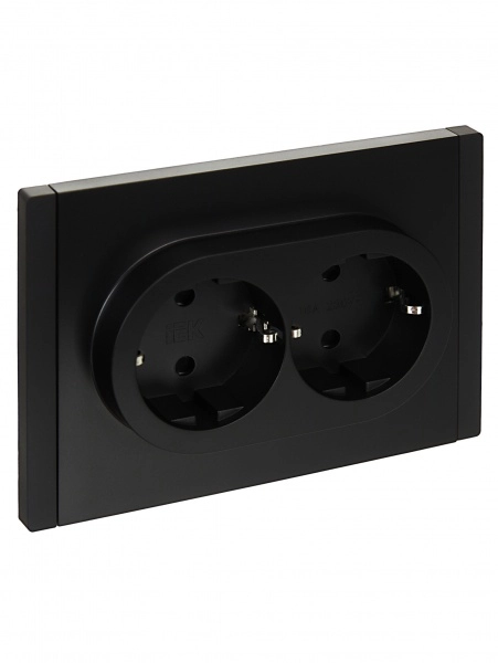 Розетка двойная с заземляющими контактами с защитной шторкой безвинтовое крепление 16А FORTE&PIANO ЧЕРНЫЙ FP123 IEK