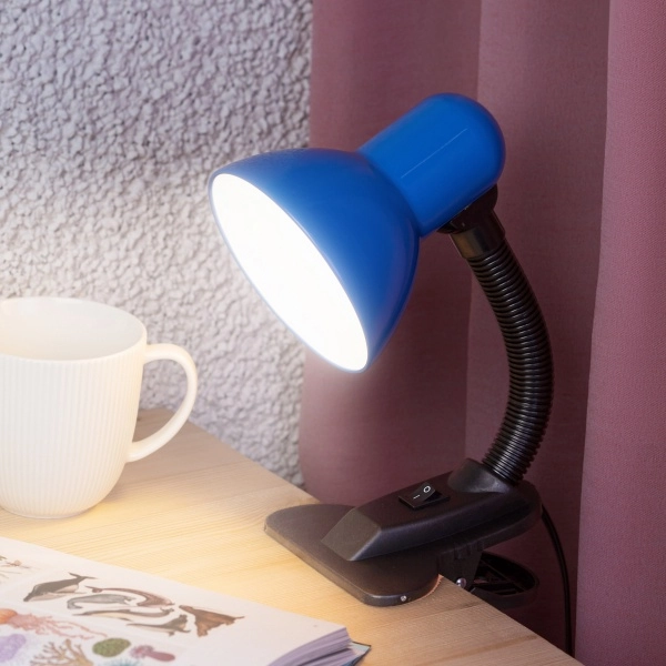 Светильник настольный ЭРА N-102-E27-40W-BU синий на прищепке