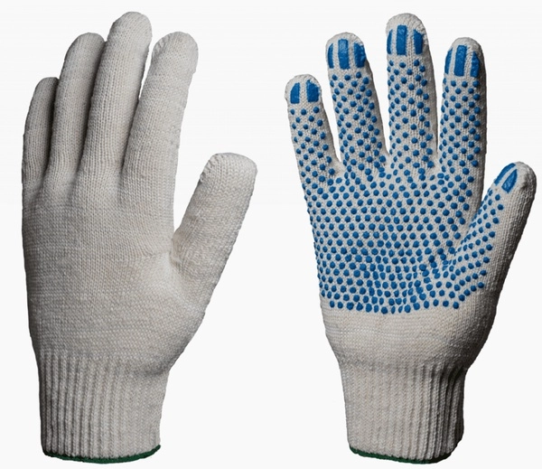 Перчатки Х/Б с ПВХ, 10 класс,белые,4 нити "точка"/500