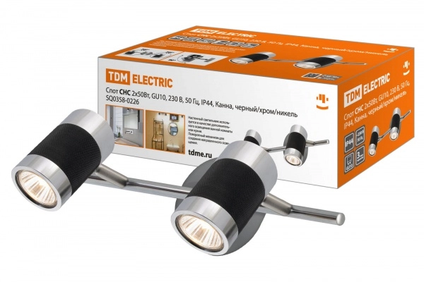 Cветильник TDM СНС 2х50Вт, GU10, 230 В, 50 Гц, IP44, Канна, черный/хром/никель