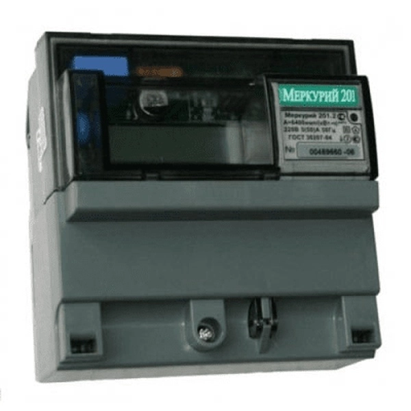 Счётчик однофазный однотарифный Меркурий 201.2 5-60А DIN ЖКИ