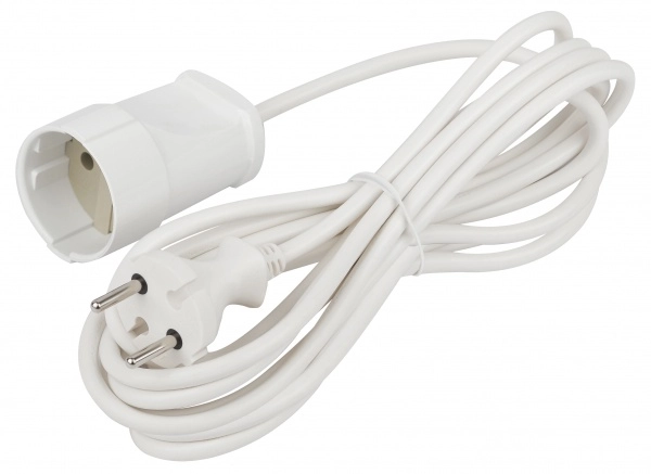 Удлинитель-шнур одно гнездо без заземления 5м IP20 ПВС 2x0,75 1300Вт белый ЭРА Б0039820