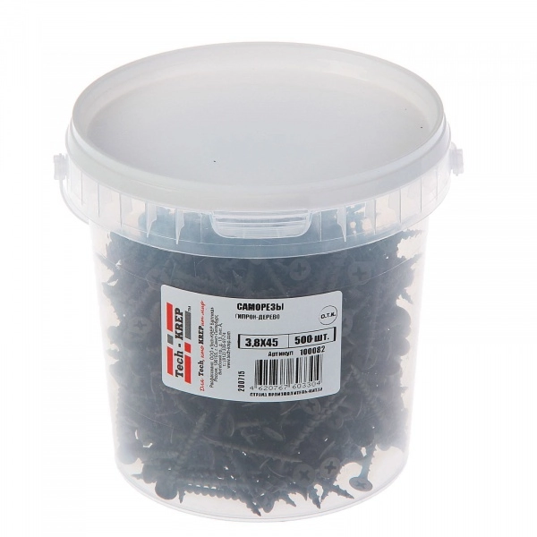 Саморез гипсокартон-дерево 3,8х45 (500 шт) - ведро Tech-Krep