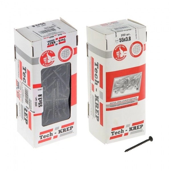 Саморез гипсокартон-дерево 3,5(3,8)х55 (200 шт) - коробка с ок. Tech-Krep
