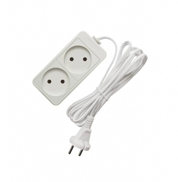 Удлинитель бытовой 2 гнезда 3м без заземления ПВС2х1 10А 2200Вт белый Союз (Универсал) 481S-1203