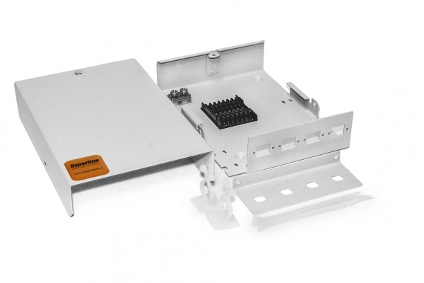 Hyperline FO-WBY-8UN-MI Бокс оптический универсальный, настенный на 8 портов (SC, duplex LC, ST, FC) с держателем для 8 КДЗС, фиксатором центрального силового элемента, зажимом для организации кабеля, стяжками (без пигтейлов и проходных адаптеров)