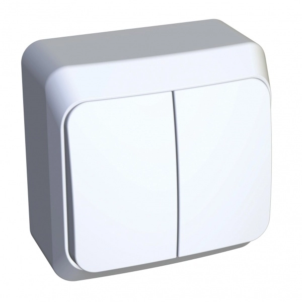 Выключатель двухклавишный SYSTEME ELECTRIC ЭТЮД БЕЛЫЙ открытая установка BA10-002B