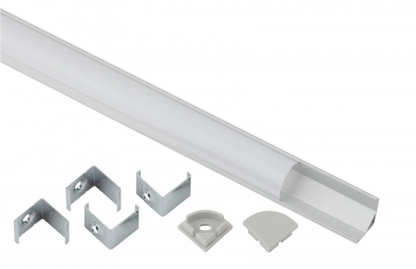 Комплект с угловом анодированным профилем CAB280 2м, матовый круглый экран 2 метра, 2 заглушки (глухая и сквозная), 4 крепления ЭРА