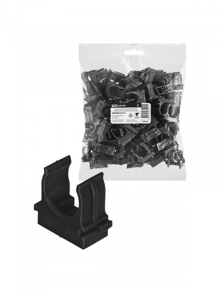 Крепеж-клипса для трубы 20 мм для прямого монтажа (100 шт.) черная TDM (кратно 100)