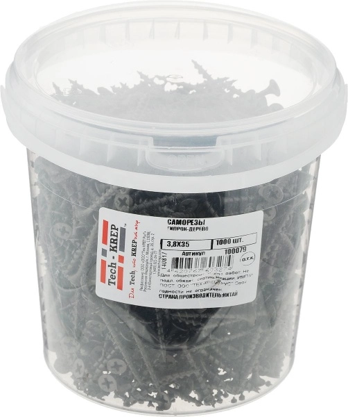 Саморез гипсокартон-дерево 3,5(3,8)х35 (1000 шт) - ведро Tech-Krep