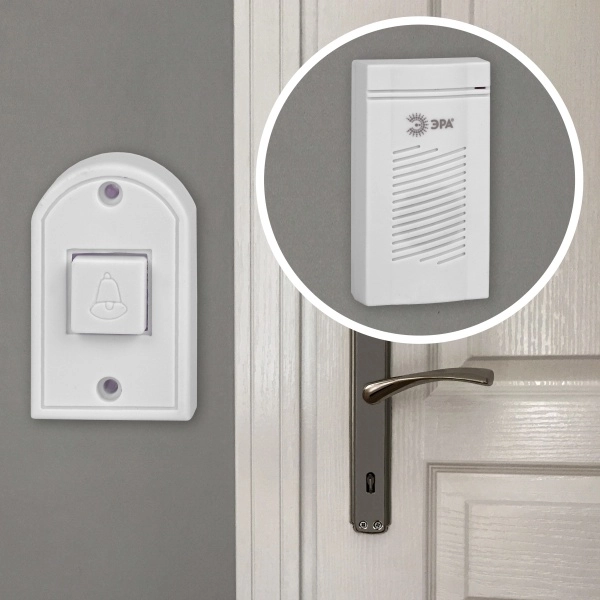 Звонок дверной ЭРА  D50 проводной, белый, 1 мелодия