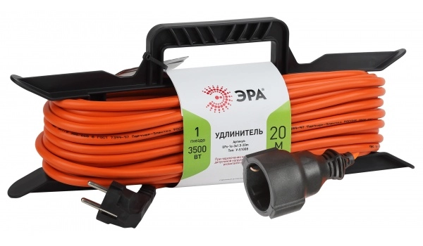 Удлинитель-шнур на раме 1 гнездо 20м IP44 с заземлением ПВС3x1,5 3500Вт UFx-1e-3x1.5-20m-IP44 оранжевый ЭРА Б0046829