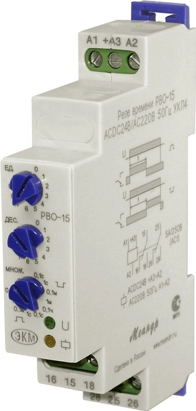 Реле времени РВО-15 ACDC24/АС220В УХЛ4 50 Гц (0,1с-9,9 час) Меандр