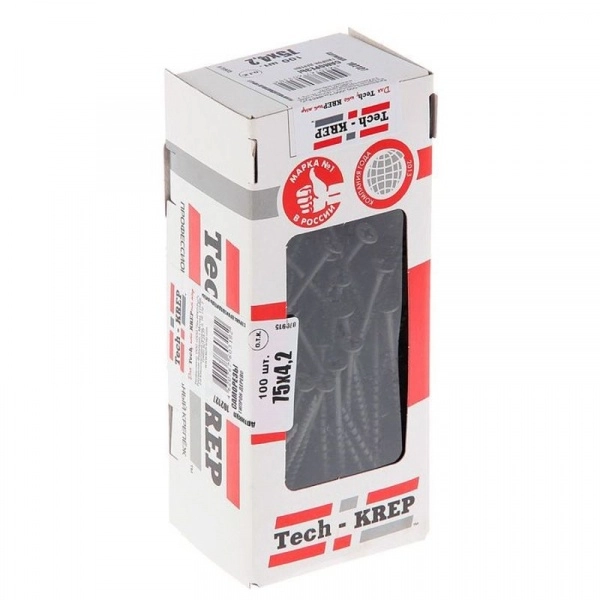 Саморез гипсокартон-дерево 4,2х76(75) (100 шт) - коробка с ок. Tech-Krep