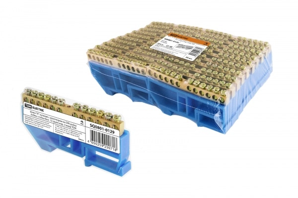 Шина нулевая 6х9мм 12 групп c изолятором стойка на DIN-рейку бол. инд. стикер TDM