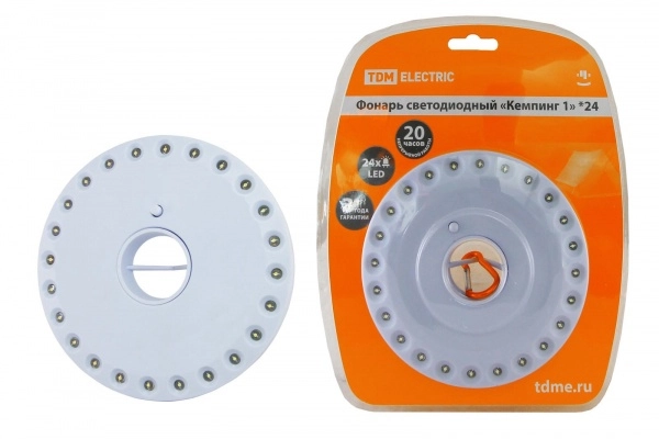 Фонарь светодиодный TDM  "Кемпинг 1*24", подвесной/магниты, 24 светодиода 72 лм/Вт, батарейки -  4*АА ( в комплект не входят!)