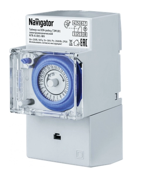 Таймер электромеханический Navigator 61 560 NTR-A-D01-GR на DIN-рейку