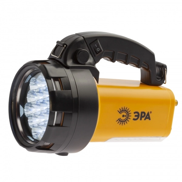 Фонарь светодиодный ЭРА PA-601 АЛЬФА прожектор 2 режима 19+24LED аккумулятор 3Ah ЗУ 220V/12V 160лм черный/желтый пластик