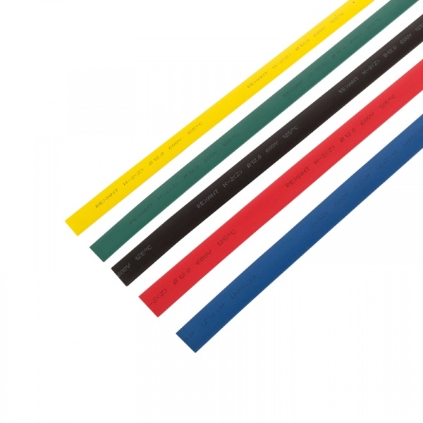 Набор термоусадочной трубки 12,0/6,0 мм 1м Пять цветов REXANT 29-0162