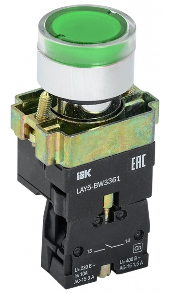 Кнопка управления IEK LAY5-BW3361  c подсветкой зеленая 1з