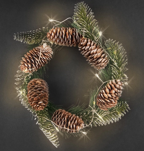 Венок шишки и ягоды Navigator 95 036 NGF-D041-02 Теплый БЕЛЫЙ 2 CR2032