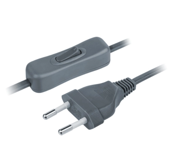 Шнур сетевой 1,7м без заземления плоская вилка выключатель ШВВП2х0,75 серый NPS-FS-170-2x0,5-GR Navigator 61722