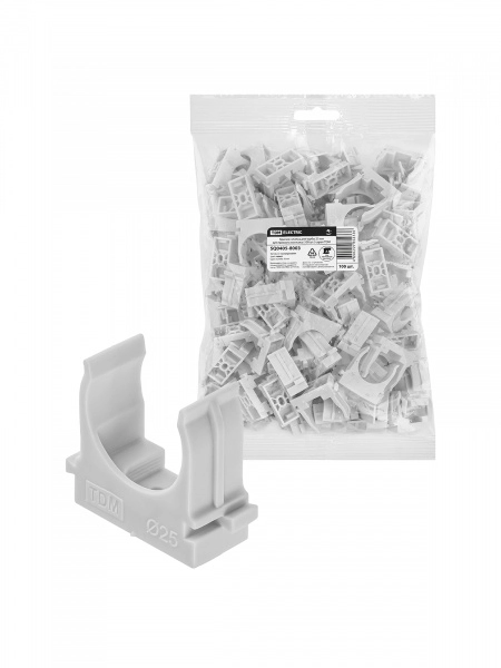 Крепеж-клипса для трубы 25 мм для прямого монтажа (100 шт.) серая TDM (кратно 100)
