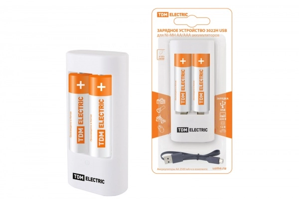 Зарядное устройство TDM 3022Н (300 mA 2 слота АА/ААА 1 кан+2xAA2500 USB)