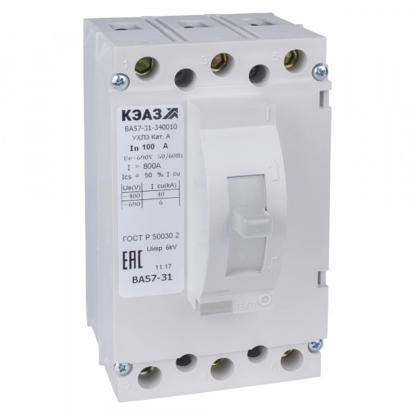 Автоматический выключатель  3П   100А  ВА 57-31 340010 100А-1200-690AC-УХЛ3-КЭАЗ  Стандартное исполнение