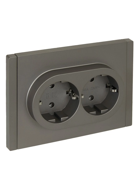 Розетка двойная с заземляющими контактами без защитной шторки безвинтовое крепление 16А FORTE&PIANO СТАЛЬ FP524 IEK