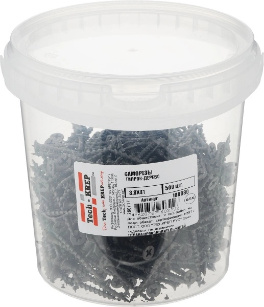 Саморез гипсокартон-дерево 3,5(3,8)х41 (500 шт) - ведро Tech-Krep