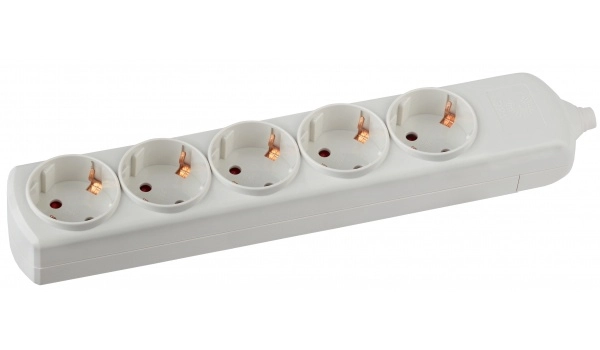 Колодка 5 гнезд с заземлением 16А 220В 3500Вт Белая К-5е ЭРА C0045325