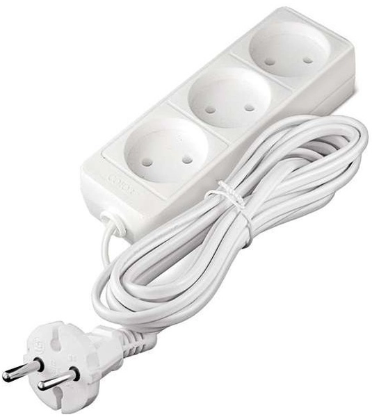 Удлинитель бытовой 3 гнезда 3м без заземления ШВВП2х0,75 6А 1300Вт белый Союз (Универсал) 481S-0303