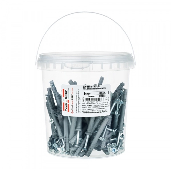 Дюбель-гвоздь потай. 6х60 (100 шт) - ведро Tech-Krep