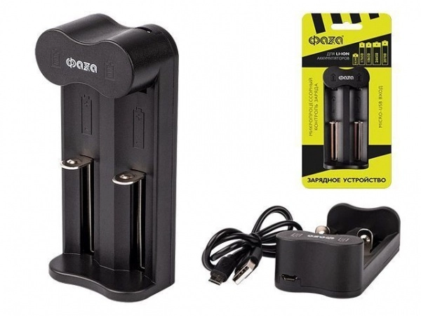 Устройство зарядное L-71USB 2х500мА Li-ion (16340/17650/18650/26650/20700 и др.) 4.2В DC USB-MicroUSB в компл. ФАZА 5032385