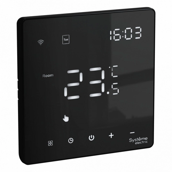 ARTGALLERY ТЕРМОСТАТ программируемый с Wi-Fi для электрического теплого пола, 16 А, моноблочный, ЧЕРНЫЙ