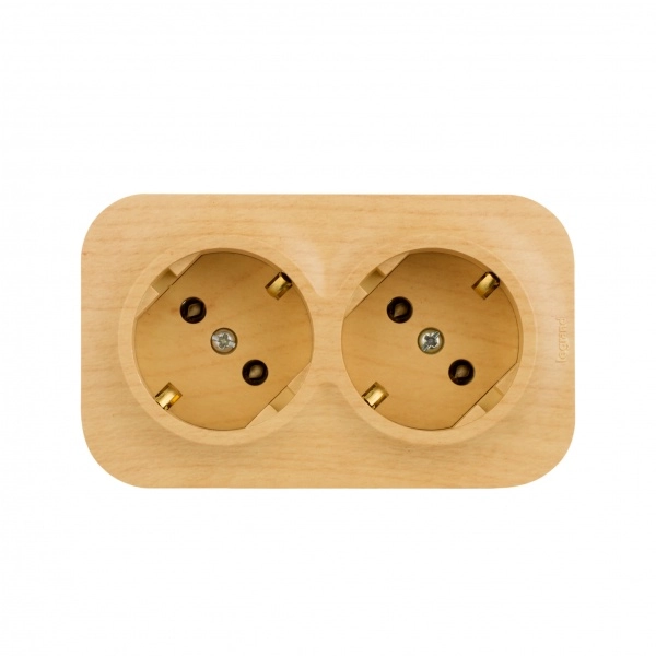 Розеточный блок с предварительным подключением 2 x с заземлением без шторок - 16 A - 250 В~ - Quteo IP 20 - ДЕРЕВО