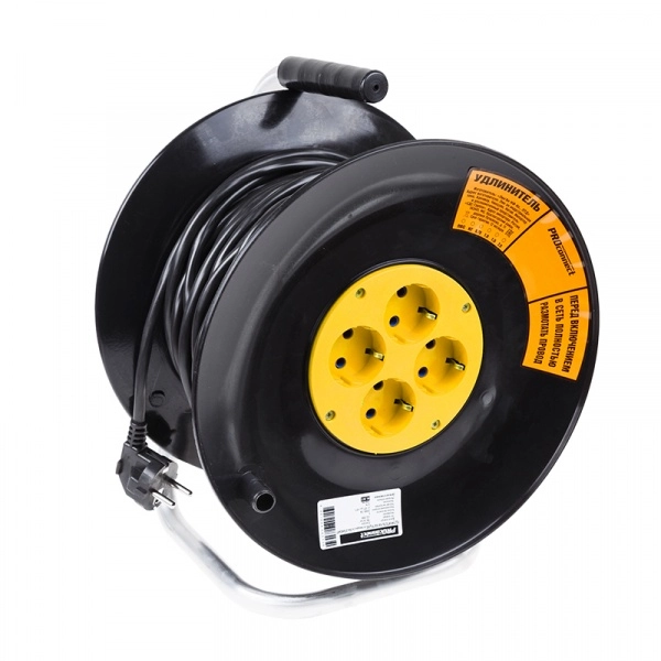 Удлинитель на катушке с заземлением 4 гнезда 40м ПВС3х1 STANDART PROCONNECT 11-7606