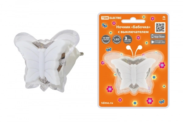 Ночник TDM Бабочка с выключателем, 0,3 Вт, 220 В
