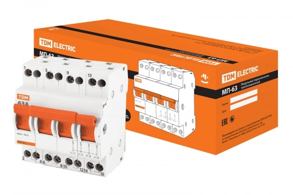 Переключатель модульный трехпозиционный 4П 63А TDM МП-63