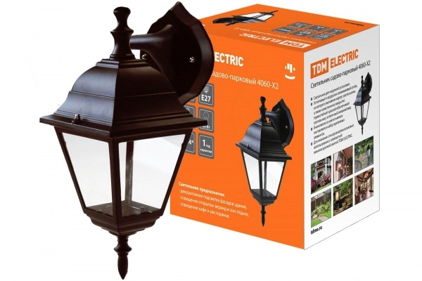 Светильник садово-парковый TDM четырехгранник, 60Вт, вниз, бронза 4060-12