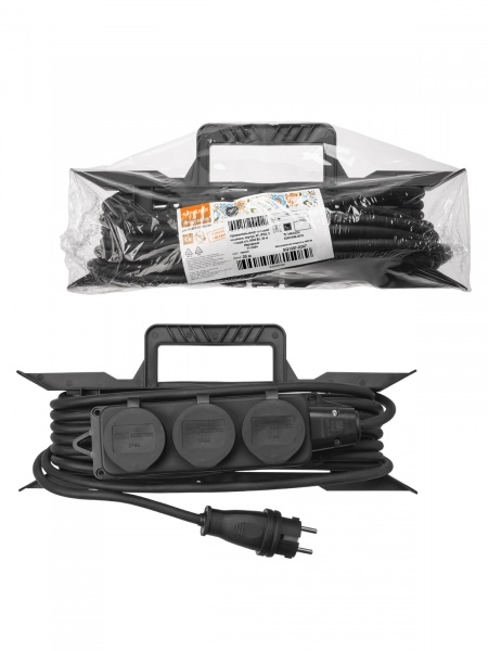 Удлинитель-шнур на раме 1 гнездо 20м IP44 каучук 3 гнезда с заземлением 4000 Вт НАРОДНЫЙ У1-33264 TDM SQ1307-0247