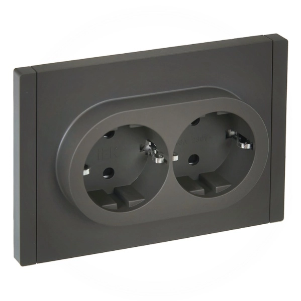 Розетка двойная с заземляющими контактами с защитной шторкой безвинтовое крепление 16А FORTE&PIANO СЕРЫЙ FP323 IEK
