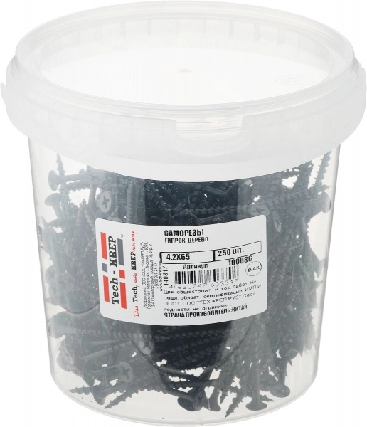 Саморез гипсокартон-дерево 4,2х65 (250 шт) - ведро Tech-Krep