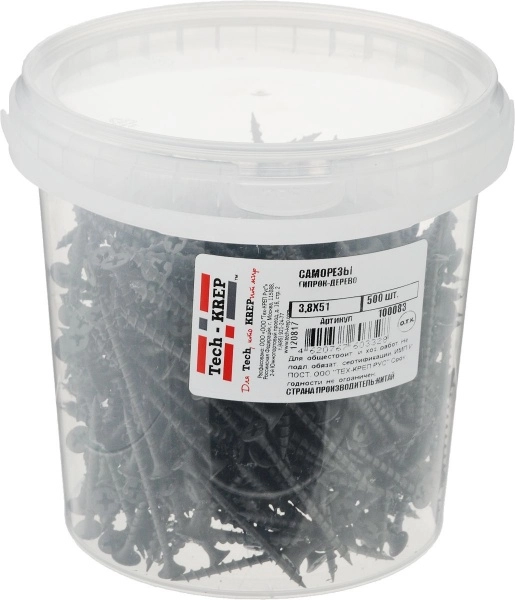 Саморез гипсокартон-дерево 3,5(3,8)х51 (500 шт) - ведро Tech-Krep